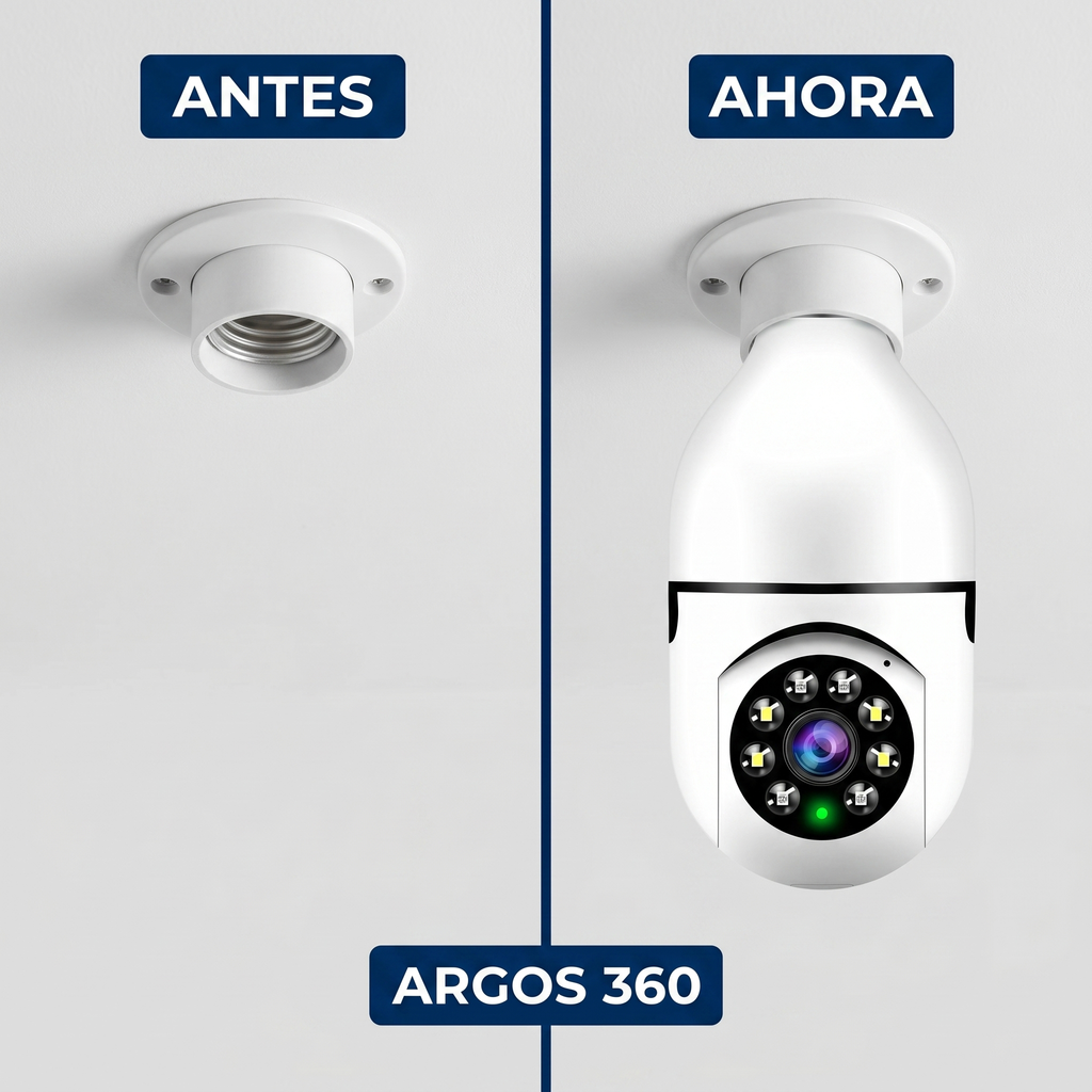 Argos 360 Cámara de Seguridad WiFi 360° HD | Visión Nocturna + Audio + App Gratis