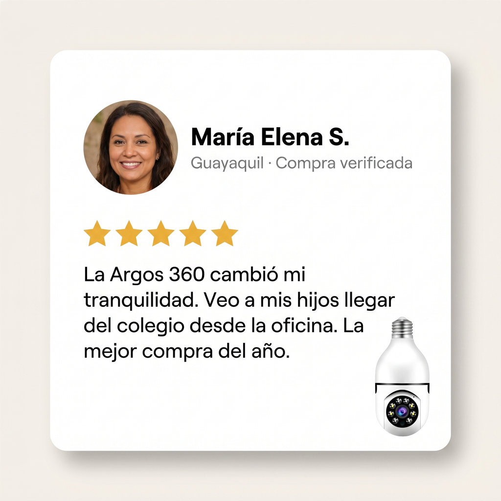 Argos 360 Cámara de Seguridad WiFi 360° HD | Visión Nocturna + Audio + App Gratis